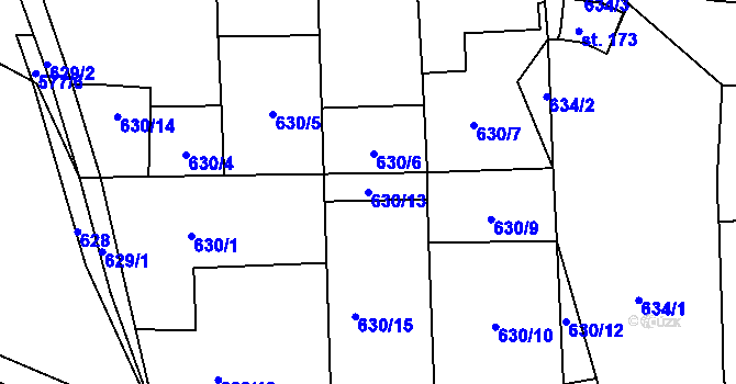 Parcela st. 630/13 v KÚ Milý, Katastrální mapa