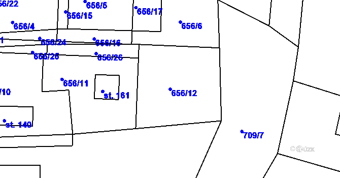 Parcela st. 656/12 v KÚ Milý, Katastrální mapa