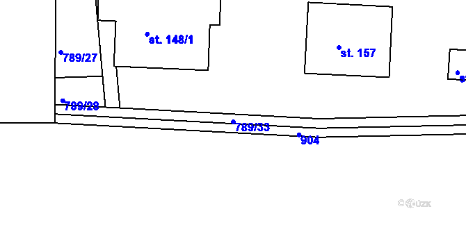 Parcela st. 789/33 v KÚ Milý, Katastrální mapa