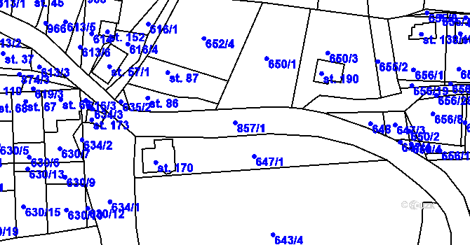 Parcela st. 857/1 v KÚ Milý, Katastrální mapa