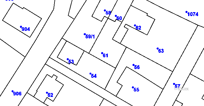 Parcela st. 61 v KÚ Mimoň, Katastrální mapa