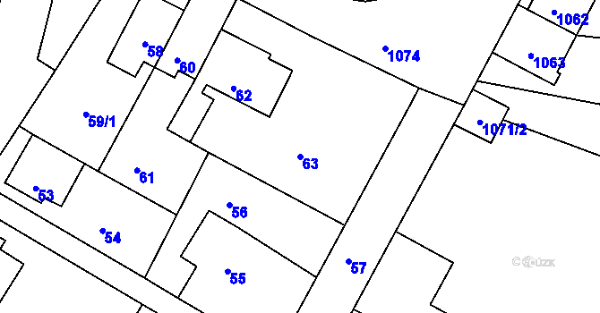 Parcela st. 63 v KÚ Mimoň, Katastrální mapa