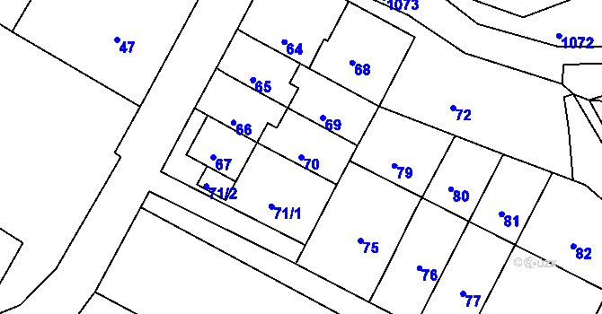 Parcela st. 70 v KÚ Mimoň, Katastrální mapa