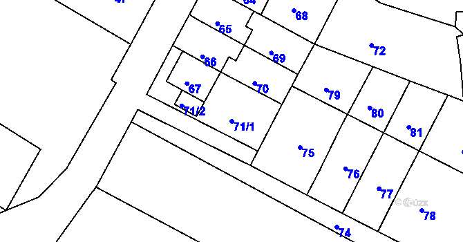 Parcela st. 71/1 v KÚ Mimoň, Katastrální mapa