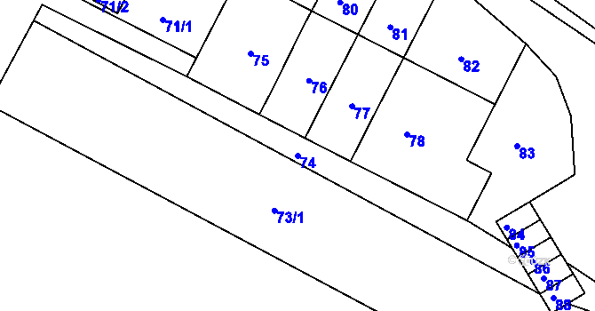 Parcela st. 74 v KÚ Mimoň, Katastrální mapa