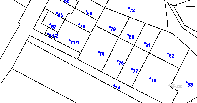 Parcela st. 75 v KÚ Mimoň, Katastrální mapa