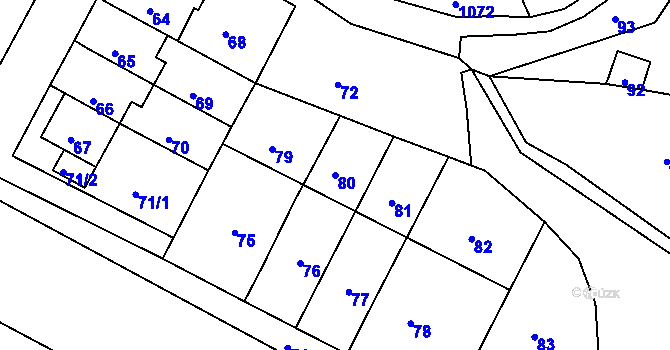 Parcela st. 80 v KÚ Mimoň, Katastrální mapa