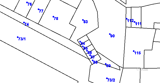 Parcela st. 84 v KÚ Mimoň, Katastrální mapa