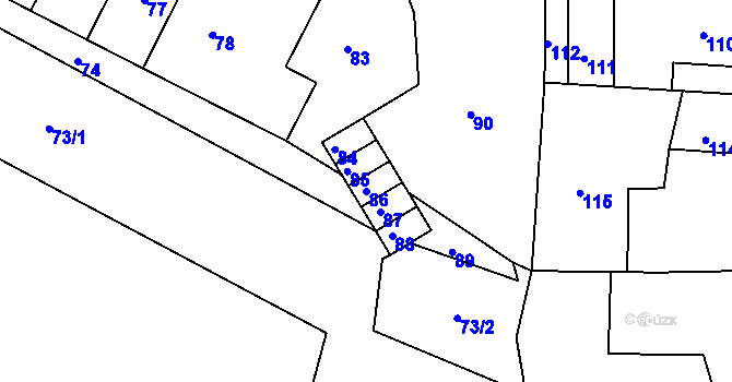 Parcela st. 86 v KÚ Mimoň, Katastrální mapa