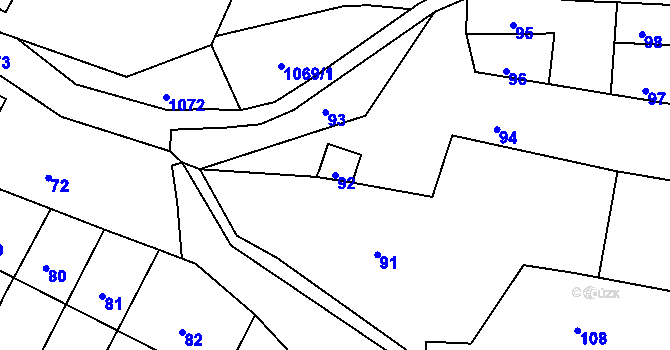 Parcela st. 92 v KÚ Mimoň, Katastrální mapa