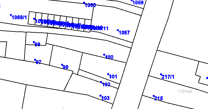 Parcela st. 100 v KÚ Mimoň, Katastrální mapa