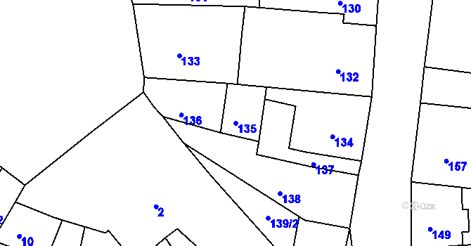 Parcela st. 135 v KÚ Mimoň, Katastrální mapa