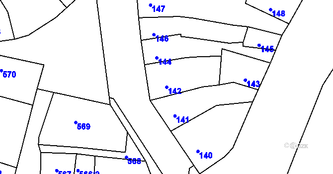 Parcela st. 142 v KÚ Mimoň, Katastrální mapa