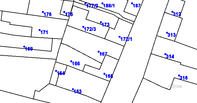 Parcela st. 167 v KÚ Mimoň, Katastrální mapa