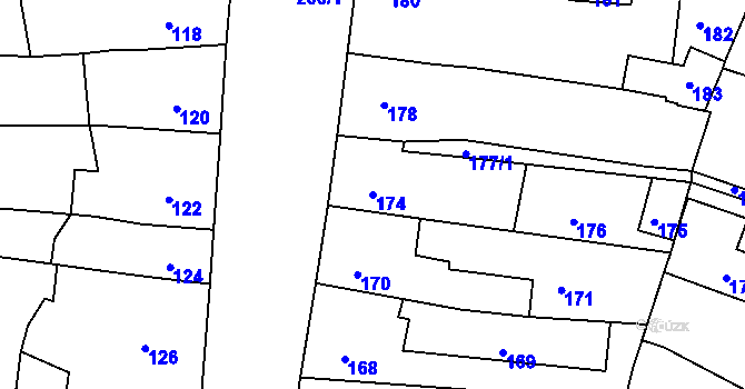 Parcela st. 174 v KÚ Mimoň, Katastrální mapa