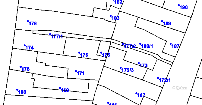 Parcela st. 175 v KÚ Mimoň, Katastrální mapa