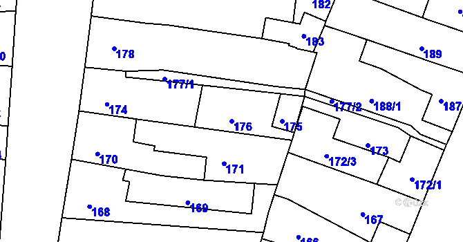 Parcela st. 176 v KÚ Mimoň, Katastrální mapa
