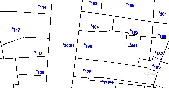 Parcela st. 180 v KÚ Mimoň, Katastrální mapa