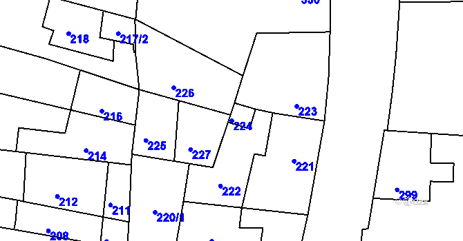 Parcela st. 224 v KÚ Mimoň, Katastrální mapa