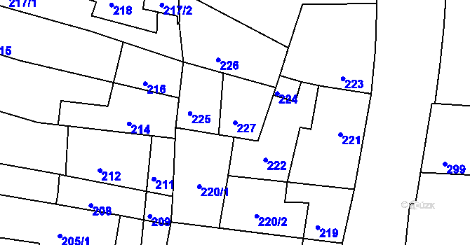 Parcela st. 227 v KÚ Mimoň, Katastrální mapa