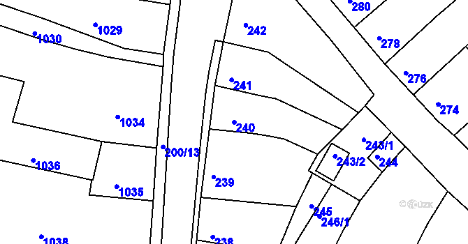 Parcela st. 240 v KÚ Mimoň, Katastrální mapa