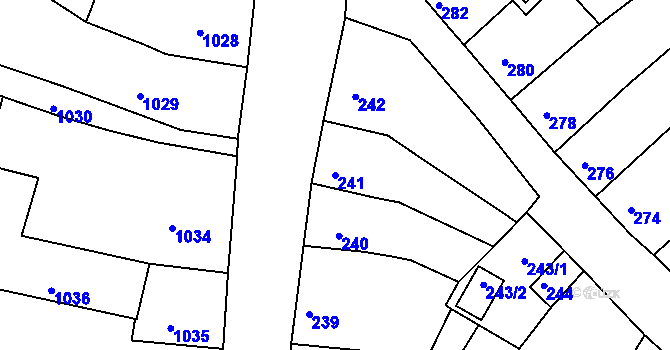 Parcela st. 241 v KÚ Mimoň, Katastrální mapa