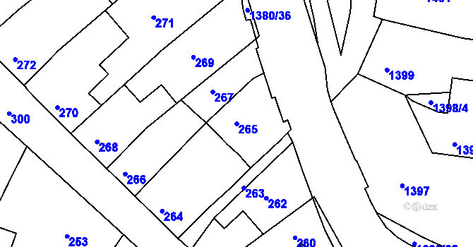 Parcela st. 265 v KÚ Mimoň, Katastrální mapa