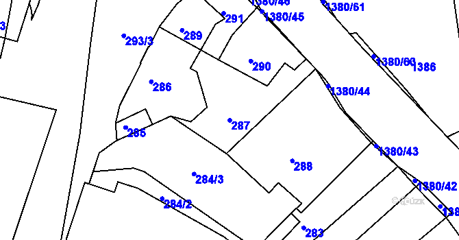 Parcela st. 287 v KÚ Mimoň, Katastrální mapa