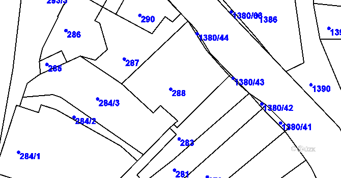 Parcela st. 288 v KÚ Mimoň, Katastrální mapa