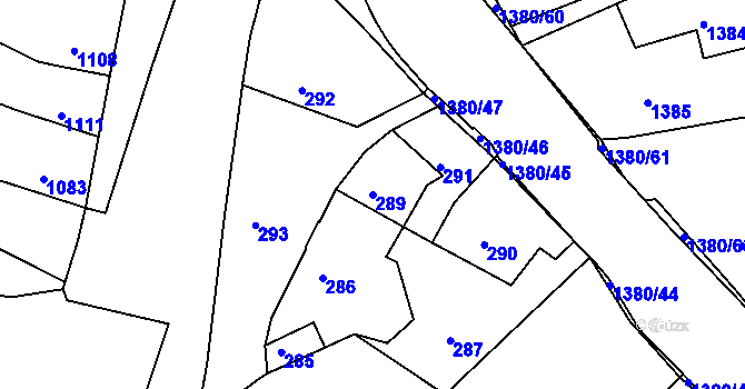 Parcela st. 289 v KÚ Mimoň, Katastrální mapa