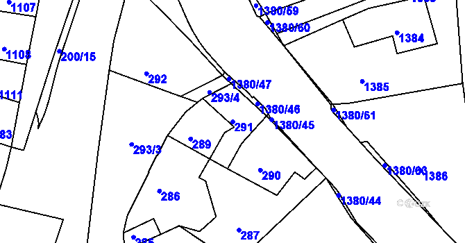 Parcela st. 291 v KÚ Mimoň, Katastrální mapa