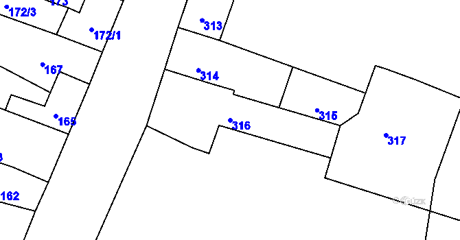 Parcela st. 316 v KÚ Mimoň, Katastrální mapa