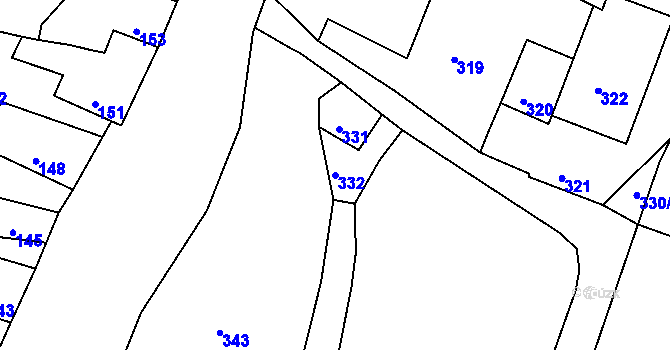 Parcela st. 332 v KÚ Mimoň, Katastrální mapa