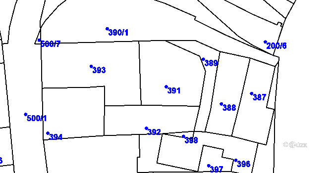 Parcela st. 391 v KÚ Mimoň, Katastrální mapa