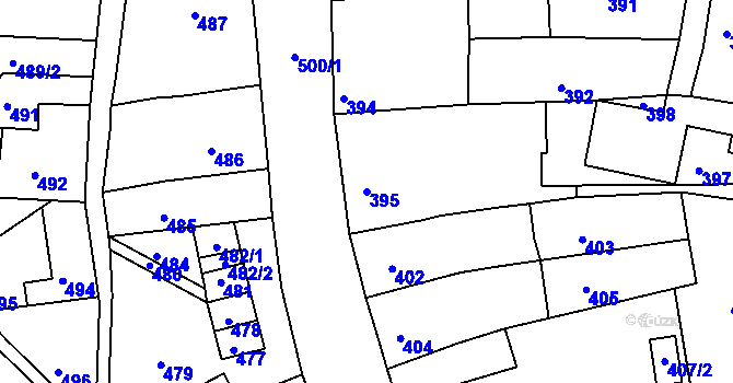 Parcela st. 395 v KÚ Mimoň, Katastrální mapa
