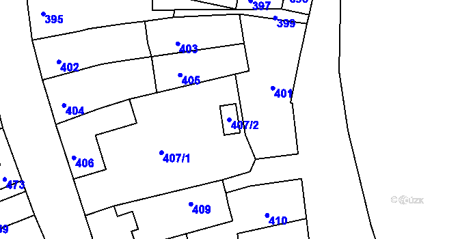 Parcela st. 407/2 v KÚ Mimoň, Katastrální mapa