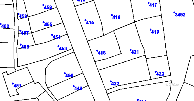 Parcela st. 418 v KÚ Mimoň, Katastrální mapa