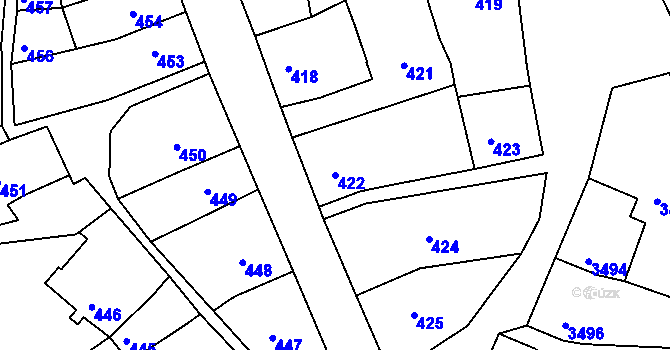 Parcela st. 422 v KÚ Mimoň, Katastrální mapa