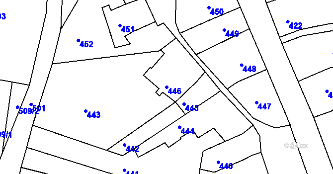 Parcela st. 446 v KÚ Mimoň, Katastrální mapa