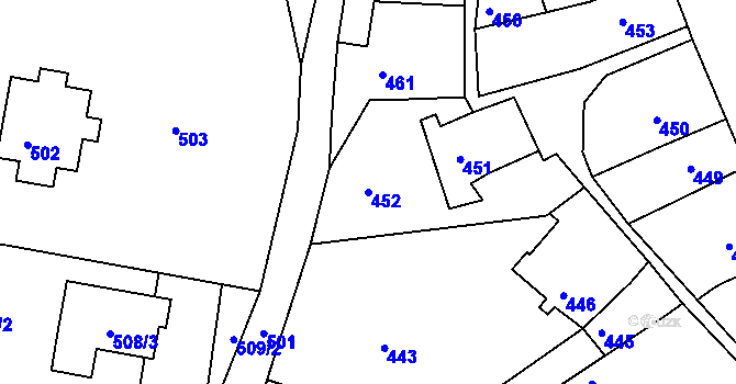 Parcela st. 452 v KÚ Mimoň, Katastrální mapa