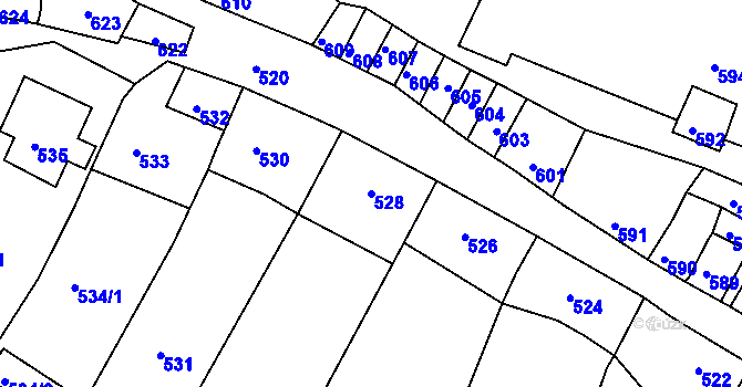 Parcela st. 528 v KÚ Mimoň, Katastrální mapa