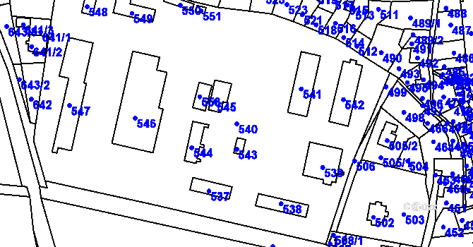 Parcela st. 540 v KÚ Mimoň, Katastrální mapa
