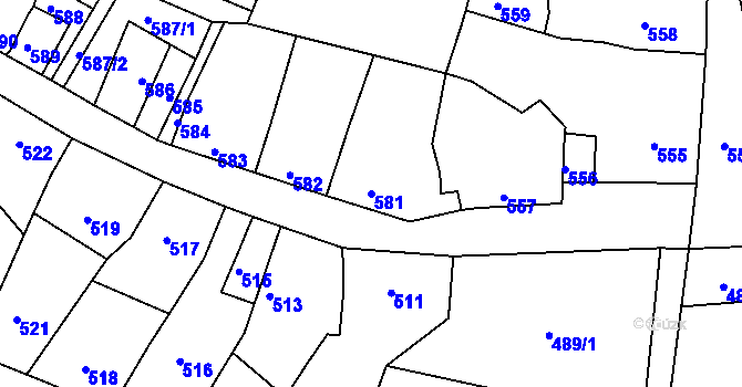 Parcela st. 581 v KÚ Mimoň, Katastrální mapa