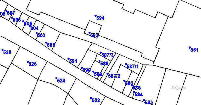 Parcela st. 587/3 v KÚ Mimoň, Katastrální mapa