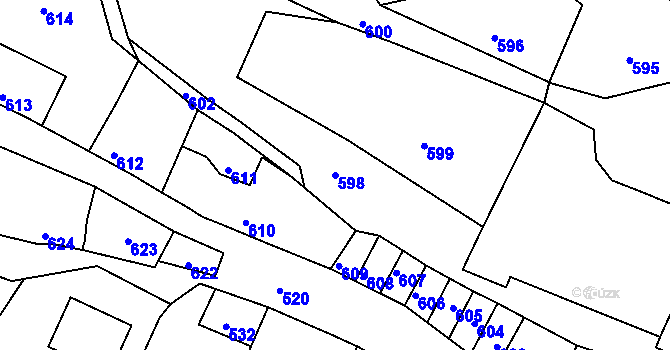 Parcela st. 598 v KÚ Mimoň, Katastrální mapa