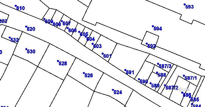 Parcela st. 601 v KÚ Mimoň, Katastrální mapa