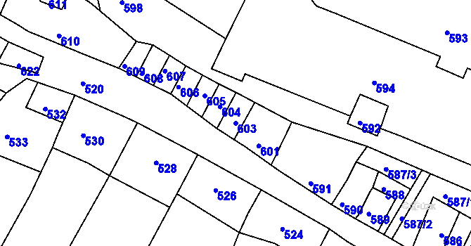 Parcela st. 603 v KÚ Mimoň, Katastrální mapa