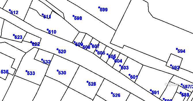 Parcela st. 606 v KÚ Mimoň, Katastrální mapa