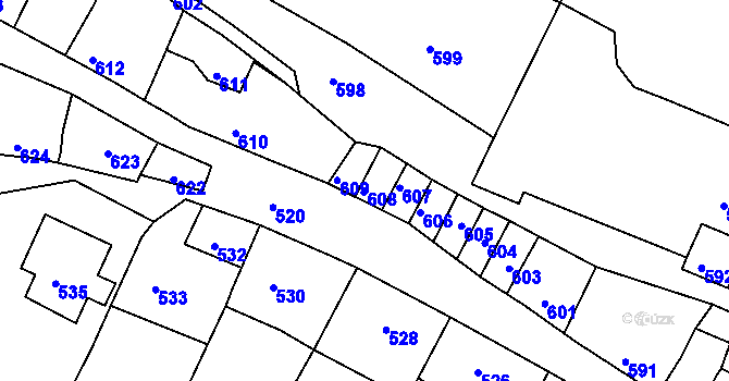 Parcela st. 608 v KÚ Mimoň, Katastrální mapa