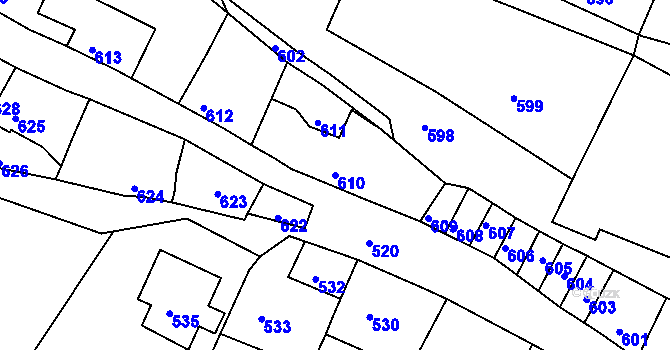 Parcela st. 610 v KÚ Mimoň, Katastrální mapa